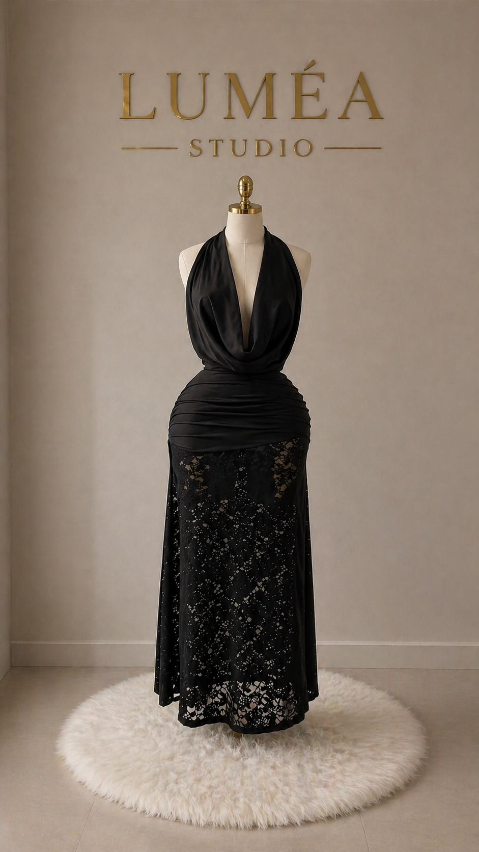 Noir Halter Lace Gown